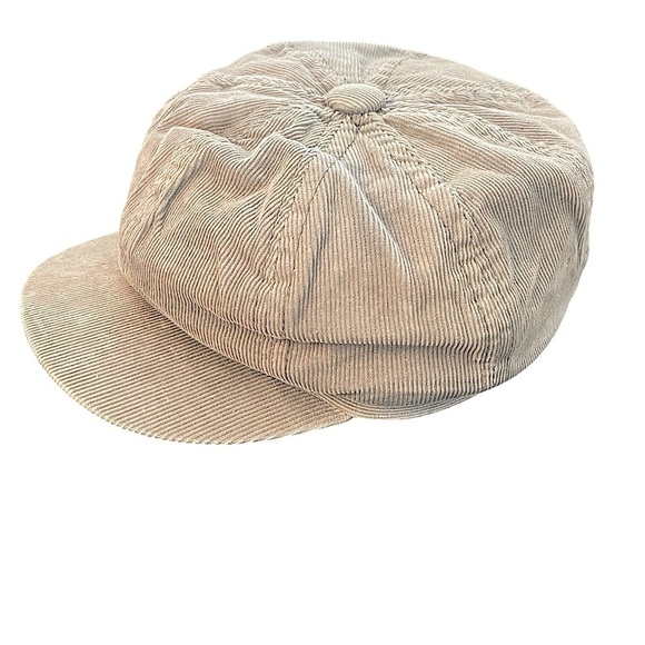 Gray 100% Cotton Corduroy Newsboy Cap Button Trim Lined - Picture 2 of 9